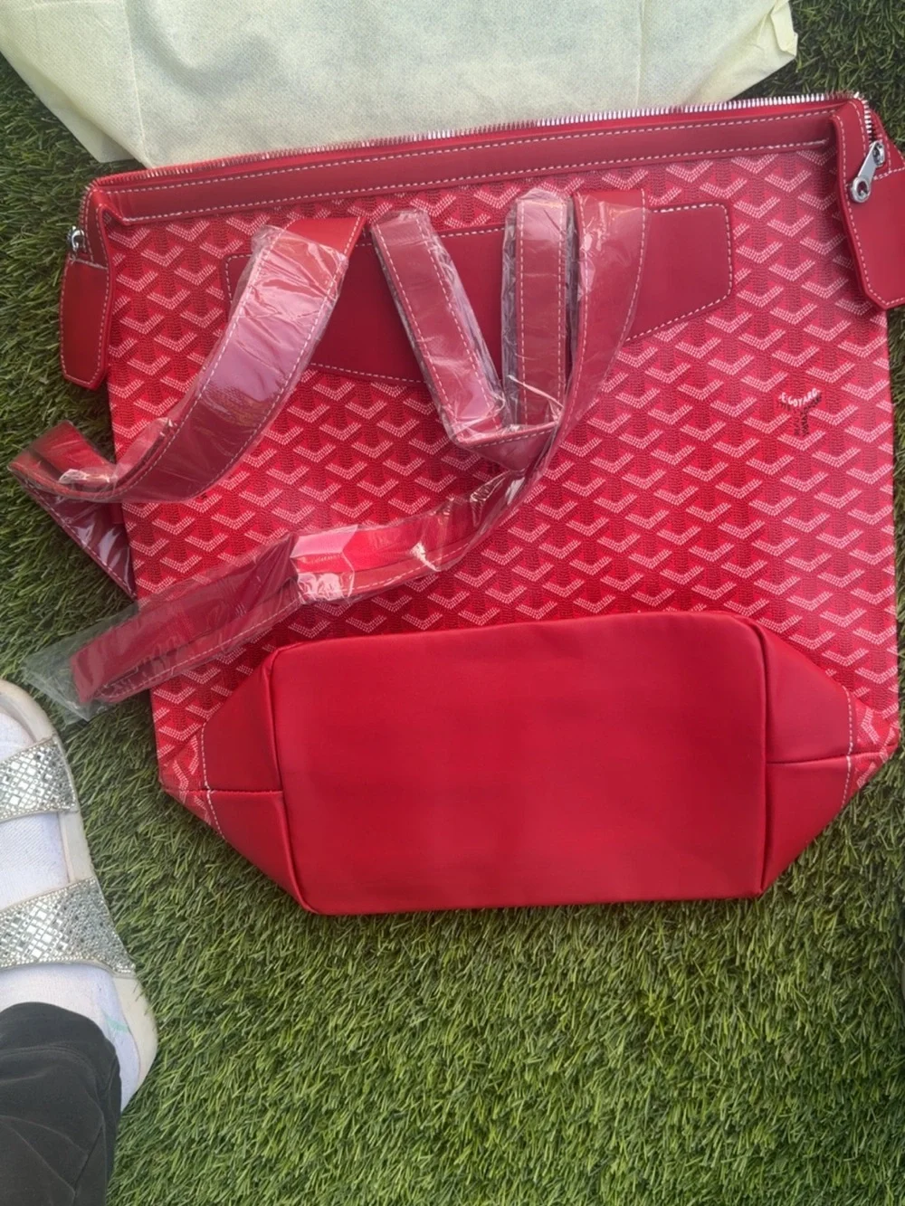 Goyard Red Patterned Backpack Tote